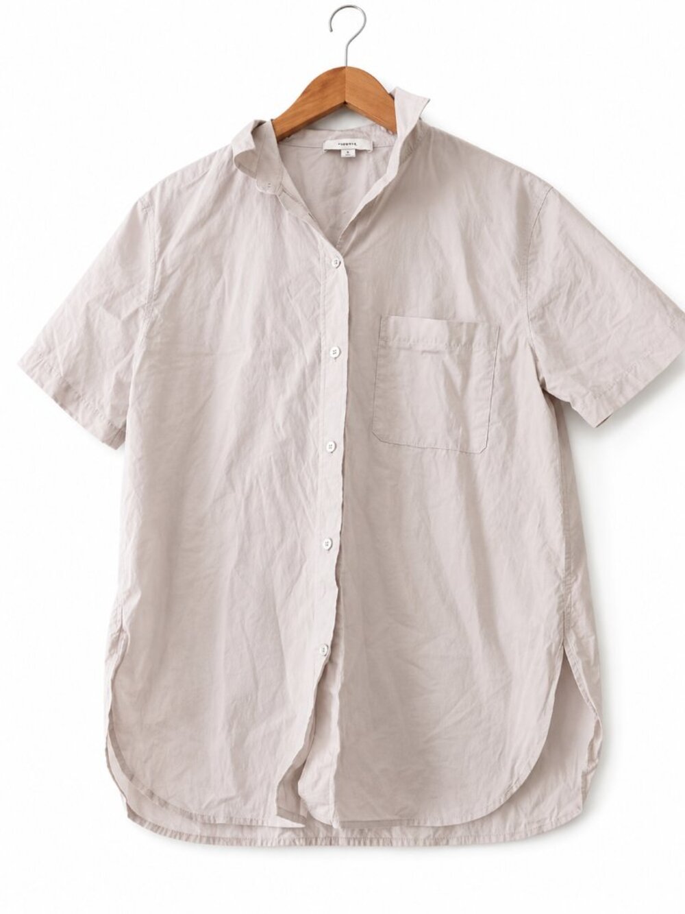Vince Cotton Poplin Short Sleeve Button Down Top With Front Pocket S